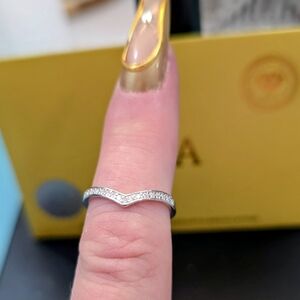 Moissanite V Band. Solid 925 Silver .9 Ct. Size 5